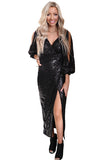 V Neck Split Sleeve Sequin Dress with Slit