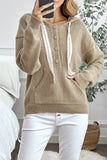 Kangaroo Pocket Button Lace Drawstring Hooded Pullover Sweater