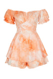 Tie-dye Print Short Puff Sleeve Romper
