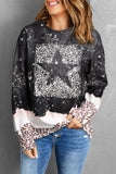 Leopard Star Color Block Pullover Sweatshirt