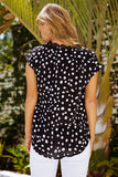 Black Polka Dot Scalloped V Neck Short Sleeves Top