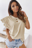 Apricot Purple Hollow Out Ruffle Sleeve T-shirt