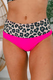 Neon Pink Leopard Print Trim Bandeau Bikini