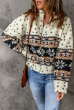 Apricot Tribal Printed Zipped Fleece Pullover Sweatshirt