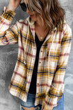 color Plaid Print Pocket Drawstring Hooded Jacket