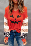 Halloween Funny Face Print Stripe Leopard Color Block Top