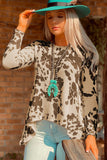 Cow Print Irregular Hem Long Sleeve Top