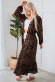 Leopard Print Tie Waist Open Front Kimono Beach Cover Up