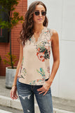 V Neck Lace Trim Floral Tank
