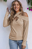 Cut Out Criss Cross Cold Shoulder Ribbed Top