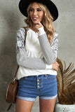Round Neck Raglan Sleeve Camo Striped Patchwork Top