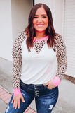 Leopard Patchwork Long Sleeve Plus Size Top