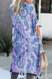 Boho Paisley Print Kimono Beach Cover up with Tassel
