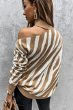 Zebra Print Mock Neck Cold Shoulder Sweater