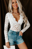 Lace Deep V Neck Long Sleeve Bodysuit