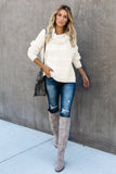 Beige Grid Pattern Turtleneck Sweater