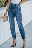 Blue Ripped High Waist Straight Leg Jeans