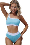 One Shoulder Patchwork High-waisted Bikini Set