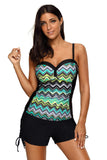 Spaghetti Straps Ruched Top and Drawstring Boy Shorts Tankini