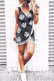 Palm Leaves Print Tassel Wrap V-Neck Mini Dress