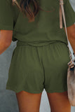 Buttoned Short Sleeve Top and Drawstring Shorts Lounge Set