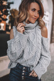 Turtleneck Cold Shoulder Textured Sweater
