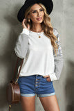 Round Neck Raglan Sleeve Camo Striped Patchwork Top