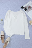 Lace Contrast V Neck Ribbed Long Sleeve Top