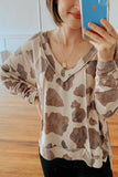 Brown V Neck Animal Print Long Sleeve Top