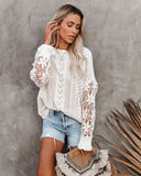 Crochet Lace Pointelle Knit Sweater