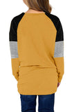 Striped Colorblock Long Sleeve Girls Blouse with Pocket