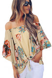 Off Shoulder Floral Tie Front High Low Chiffon Blouse