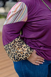 Purple Leopard Striped Color Block Plus Size Top