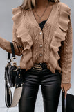 Ruffled Buttoned Open Front Knitted Sweater