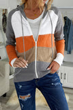 color Zipped Front Colorblock Hollow-out Knit Hoodie