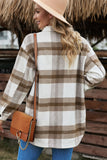 Khaki Plaid Print Pocket Buttoned Shacket