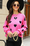 Heart Pattern Ribbed Trim Knit Sweater