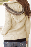 Beige Fur Hood Knit Sweater