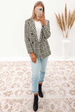 White Lapel Collar Buttoned Gingham Tweed Blazer