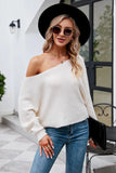 Solid Color Off The Shoulder Ribbed Long Sleeve Sweater