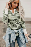 Long Sleeve Cutout V Neck Camo Top