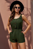 Tie Sleeve Buttons Pocketed Cutie Romper