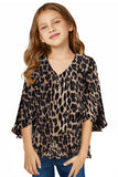V Neck Ruffled Sleeve Buttons Girl's Blouse
