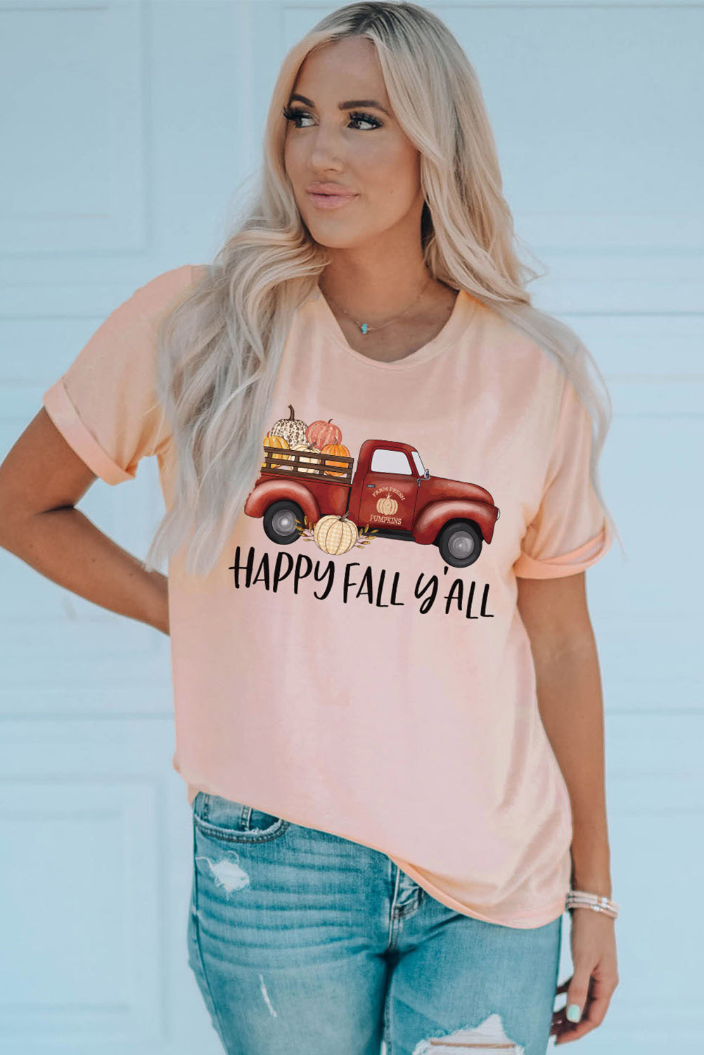Pink Happy Fall Pumpkin Truck Graphic Tee