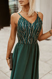 Sequin Lines Bodice High Waist Gown