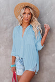 Sky Blue Textured Buttons Pocketed Shirt