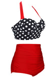 Vintage Halter Push Up Polka Dot High Waist Tummy Control Plus Size Bikini