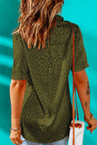 Green Leopard Jacquard Short Sleeve Satin Blouse