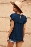 Navy Lace Splicing Ruffled Short Sleeve T-shirt