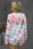 Multicolor Dropped Sleeve Tie-dye Kangaroo Pocket Hoodie with Drawstring
